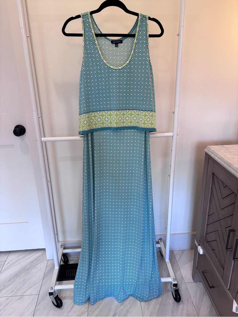 Max Edition Teal and Lime Patterned Maxi Dress
